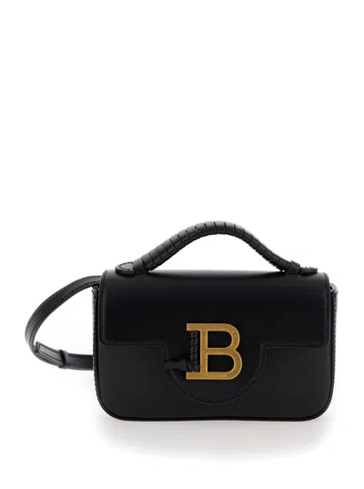 Balmain B-buzz Mini Black Crossbody Bag With B Clasp In Smooth Leather Woman