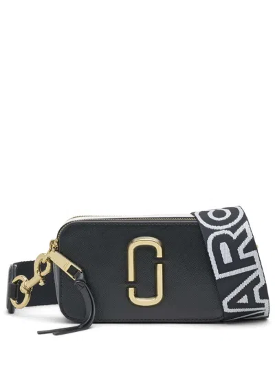 Marc Jacobs The Snapshot Black Shoulder Bag With Metal Logo At The Front In Leather Woman