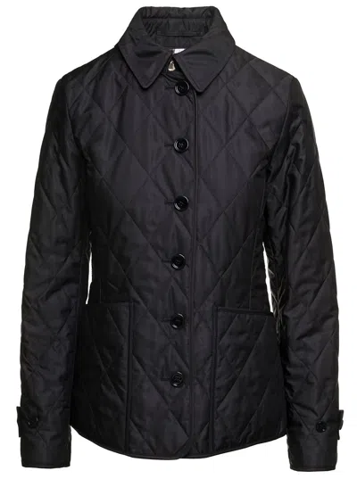 Burberry Black Single-breasted Down Jacket With Quilted Texture In Stretch Fabric Woman