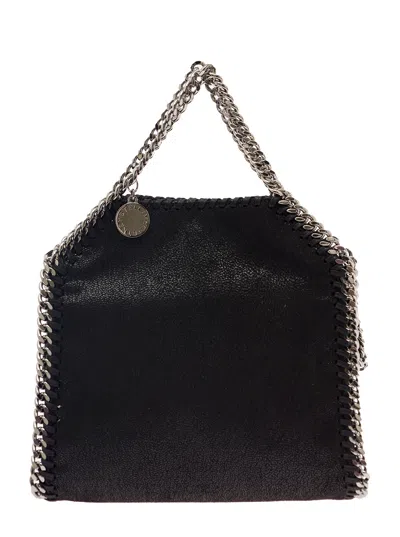 Stella Mccartney 3chain Mini Black Tote Bag With Logo Engraved On Charm In Faux Leather Woman