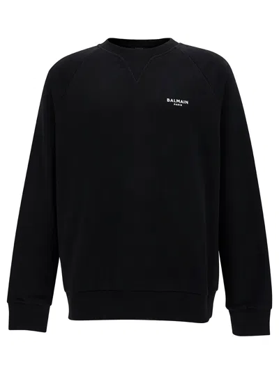 Balmain Black Crewneck Sweatshirt With Contrasting Logo Print At The Front In Cotton Man
