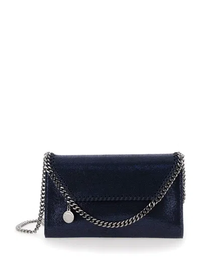 Stella Mccartney Mini Falabella Blue Crossbody Bag With Logo Charm In Eco Leather Woman
