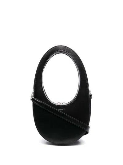 Coperni Black Monochrome Mini Swipe Bag With Oval Handle In Leather Woman