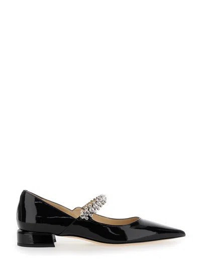 Jimmy Choo Black Ballet Flats With Crystals On Strap In Patent Leather Woman
