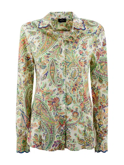 Etro Slim Shirt With Print In Green