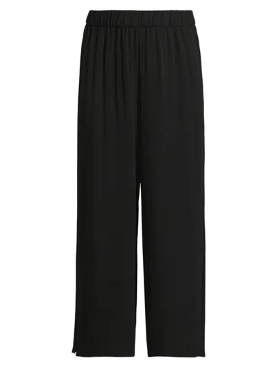 Eileen Fisher Cropped Straight-leg Silk Pants In Black