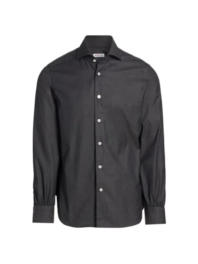 Kiton Men's Stretch-cotton Button-front Shirt In Dark Gray