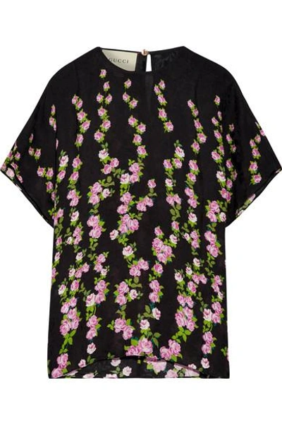 Gucci Silk Jacquard Short Sleeve Blouse In Black / Pink