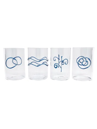 Mariposa Appliqué 4-piece Double Old-fashioned Glass Set In Blue