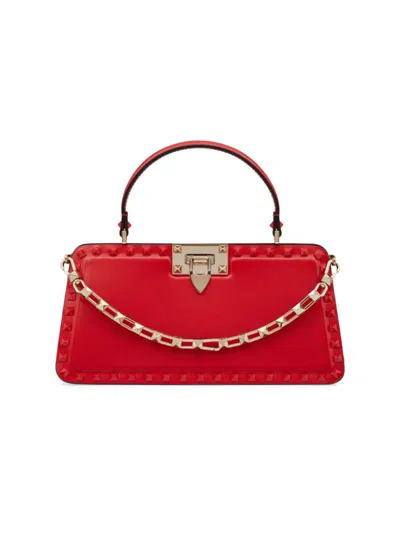 Valentino Garavani Women's Rockstud Calfskin Top Handle Handbag In Rouge Pur