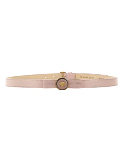 Versace Women's Gianni Ribbon Leather Bow Belt In Pink