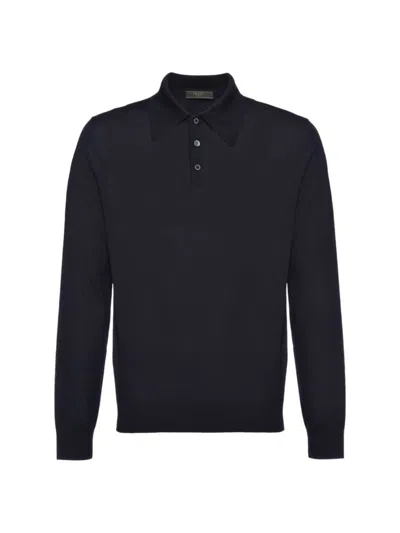 Prada Worsted Wool Polo Shirt In Blue