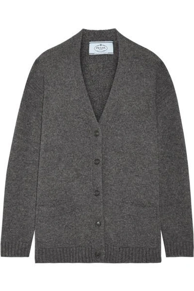 Prada Suede-trimmed Wool And Cashmere-blend Cardigan In Dark Grey
