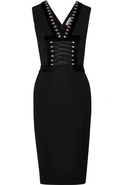 Altuzarra Adriana Lace-up Velvet-trimmed Crepe Dress In Black