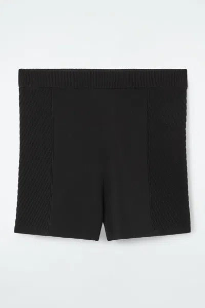 Cos Ribbed-knit Shorts In Black