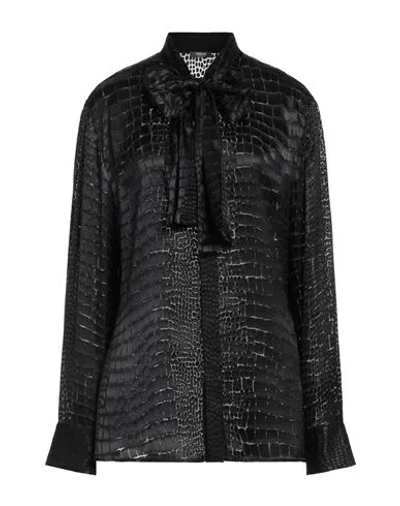Versace Black Viscose And Silk Blend Croc Effect Devore Shirt