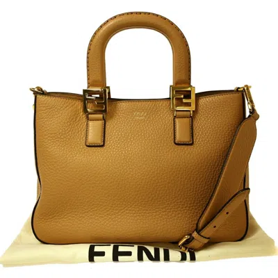 Fendi Ff Camel Leather Tote Bag ()