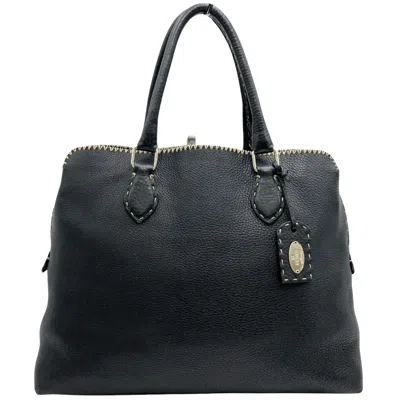 Fendi Selleria Black Leather Tote Bag () In Metallic