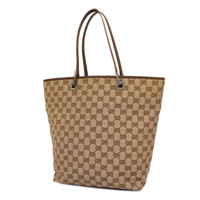 Gucci Gg Canvas Brown Calfskin Tote Bag ()