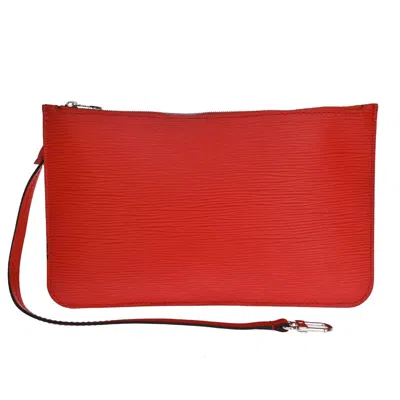 Pre-owned Louis Vuitton Neverfull Pouch Red Leather Clutch Bag ()