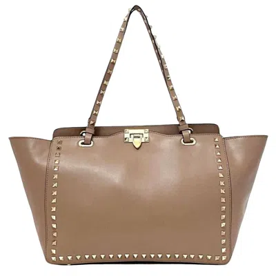 Valentino Garavani Rockstud Brown Leather Tote Bag ()