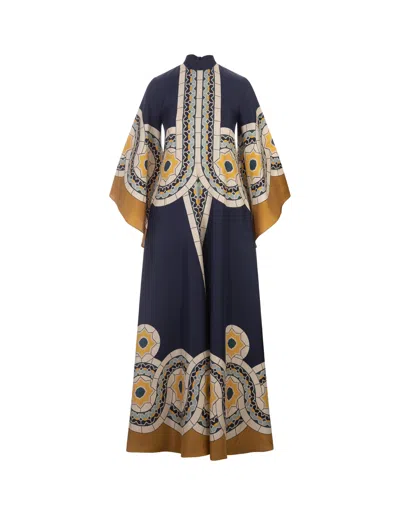 La Doublej Magnifico Dress In Mudejar Placée Blue Silk Twill