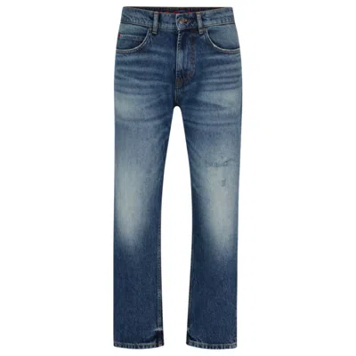 Hugo Loose-fit Jeans In Vintage-washed Comfort-stretch Denim In Blue