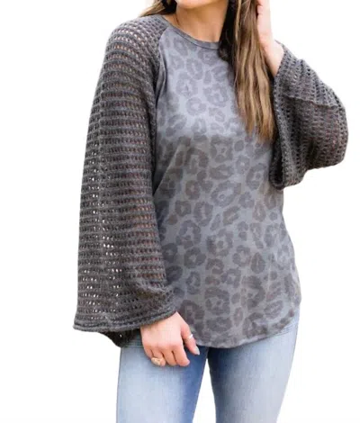 Crazy Train Boho Bell Sleeve Top In Charcoal In Pink