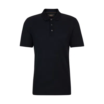 Hugo Boss Geometric-pattern Polo Shirt In Cotton And Silk In Dark Blue