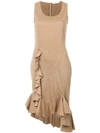 Givenchy Brown Sleeveless Ruffle Dress
