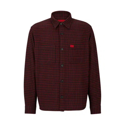 Hugo Oversize-fit Shirt In Checked Cotton Flannel In Light Pink