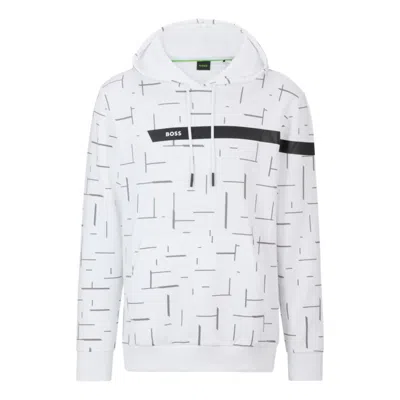 Hugo Boss Cotton-blend Hoodie With Graphic Logo Stripe In White