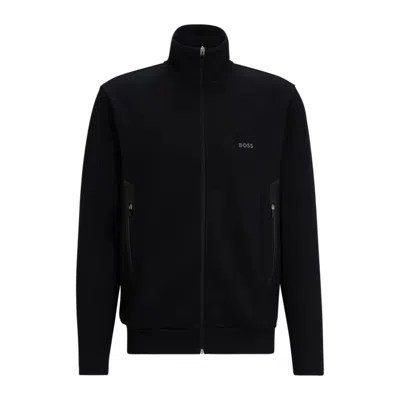 Hugo Boss Zip-up Sweatshirt With Logo Print In Black