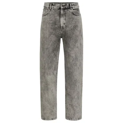 Hugo Loose-fit Jeans In Bleach-wash Black Rigid Denim In Grey