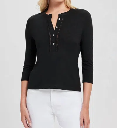 Goldie Honor Embroidered Henley Top In Black