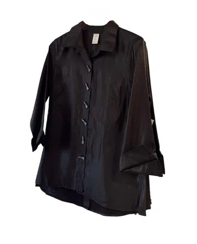 Multiples Women's Turn-up Cuff Button Front High Low Shirt In Black
