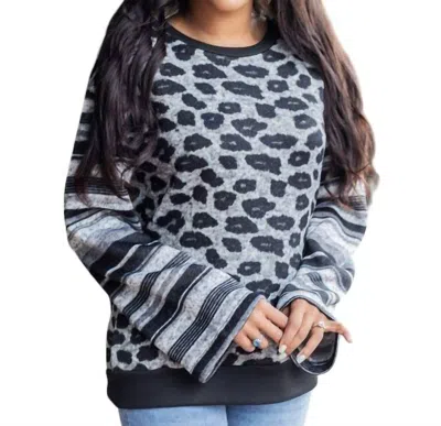 Southern Grace Forgetting You Long Sleeve Sweater In Gray Leopard In Multi