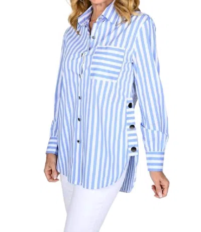 Frank Lyman Striped Blouse In Blue And White In Multi