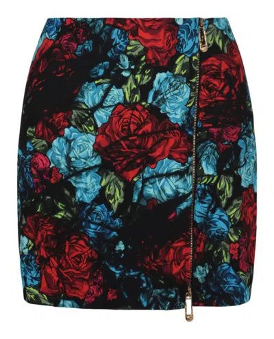 Versace Floral Printed Zip Front Mini Skirt In Black