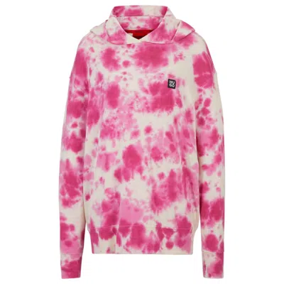 Hugo Stacked-logo Relaxed-fit Hoodie With Seasonal Print In Light Pink