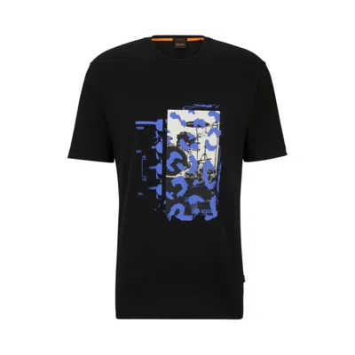 Hugo Boss Cotton-jersey T-shirt With Music-inspired Print In Black