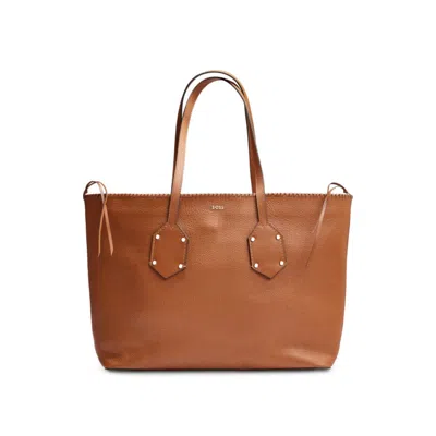 Hugo Boss Grained-leather Shopper Bag With Whipstitch Details In Brown