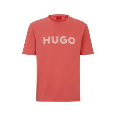 Hugo Cotton-jersey Regular-fit T-shirt With Crochet Logo In Red