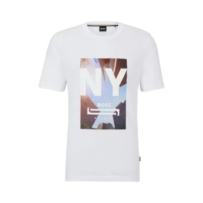 Hugo Boss Cotton-jersey T-shirt With Mixed-media Artwork In White