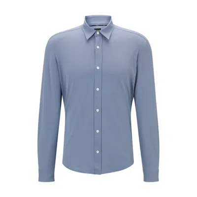 Hugo Boss Regular-fit Shirt In Patterned Performance-stretch Material In Blue