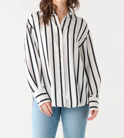 Dex Nautically Known Button-up Top In White & Navy Striped In Multi