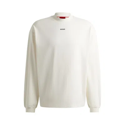 Hugo Relaxed-fit Long-sleeved T-shirt With Logo Print In White