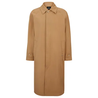 Hugo Boss Relaxed-fit Coat In Cotton With Concealed Closure In Beige