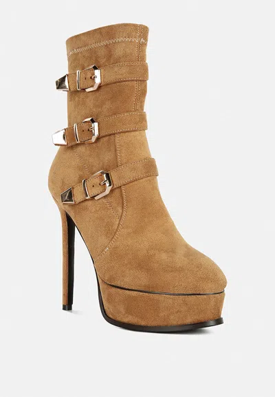 Rag & Co Beaux High Platform Stiletto Ankle Boots In Tan In Brown
