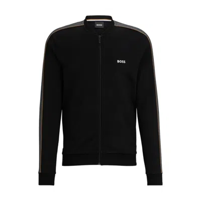 Hugo Boss Zip-up Jacket With Embroidered Logo In Black